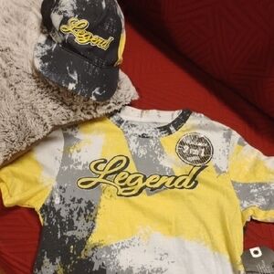 Kids Graphic T-Shirt and hat set yellow and Gray